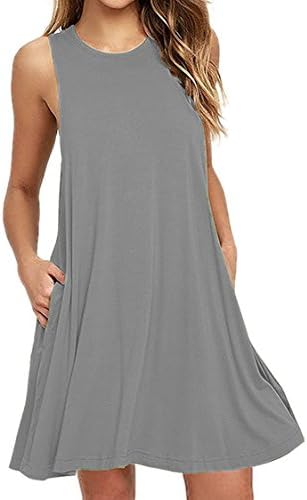 Women's Sleeveless Casual Loose Pockets Summer T Shirt Dress (XL, Gray)