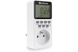 KETOTEK Prise de Courant avec minuterie numérique enfichable, 20 minuteries programmables, Marche/arrêt, programmes 24 h/24 et 7 j/7, Compte à rebours (AC 220 V, 16 A, 3600 W)
