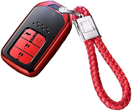 Xasclnis Honda Key Fob Cover Full Protection Key Fob Case with Key Chain Compatible Remote Control Smart Accord CIVIC JADE CRIDER XRV AVANCIER CRV (Color : Red, Style : With Braided rope)