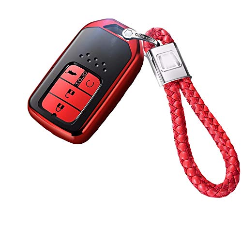 Xasclnis Honda Key Fob Cover Full Protection Key Fob Case with Key Chain Compatible Remote Control Smart Accord CIVIC JADE CRIDER XRV AVANCIER CRV (Color : Red, Style : With Braided rope)