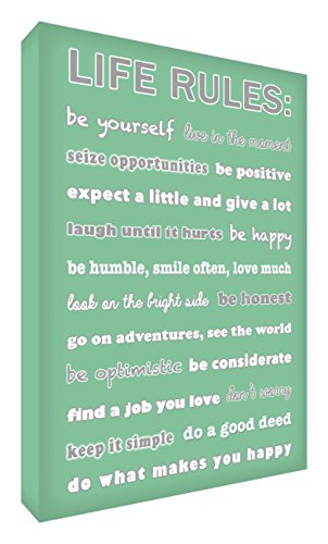 Feel Good Art Life Rules Gallery Wrapped Box Canvas with Solid Front Panel (30 x 20 x 4 cm, Soft Green)