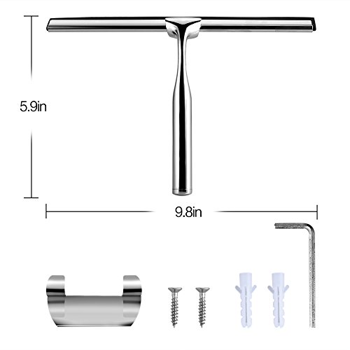 Parsion Fensterabzieher，Bad- und Duschabzieher Badezimmerwischer mit Wandaufhänger für Auto Fliesen Spiegel Duschtüren und Fenster, Edelstahl (Silber1) - 6