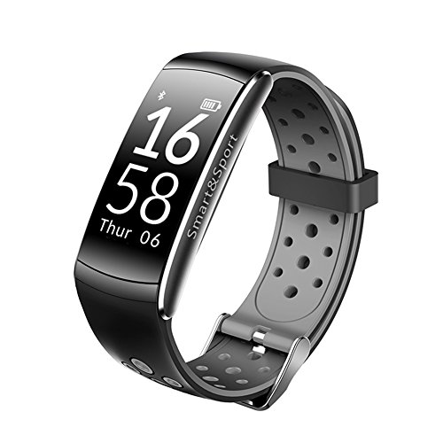 Preisvergleich Produktbild Fitness Aktivitäts Tracker, WOTUMEO Herzfrequenz Messgerät Smart Bracelet Wasserdicht Bluetooth Armband Schrittzähler Entfernung Kalorienzähler Sport Health Smartband Fitness Armbanduhr Kompatibel mit IOS und Android (Schwarz&Grau)