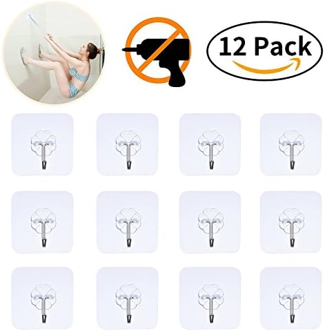 12PCs Adhesive Hooks, Heavy Duty Wall Hooks Waterproof Stainless Steel Hooks Wall Hanger Mounted Non-slip Hooks for Bathroom Kitchen Wall Door Ceiling,Dog Leash, Umbrellas, Scarves,Towels, Robes, Bags, Coats, Keys