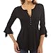 Produktbild Damen Oberteile Elegant Sexy, Huihong Slim Fit V Ausschnitt Tops Damen Button-Down Shirt 3/4 Ärmel Elegante Chic Rüschen Bluse Oversize Taillierte Chic Abend Shirt (Schwarz, 5XL)