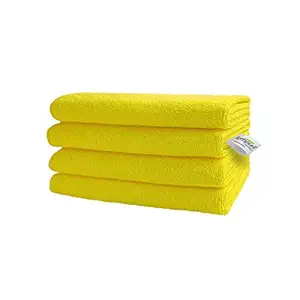 SOFTSPUN Microfiber Cloth - 4 pcs - 30x40 cms - 340 GSM Yellow - Thick Lint & Streak-Free Multipurpose Cloths - Automotive Microfibre Towels for Car Bike Cleaning Polishing Washing & Detailing