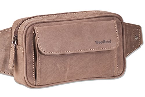Woodland   Gro  e Bauchtasche mit viel Platz aus weichem  naturbelassenem B  ffelleder in Dunkelbraun Taupe