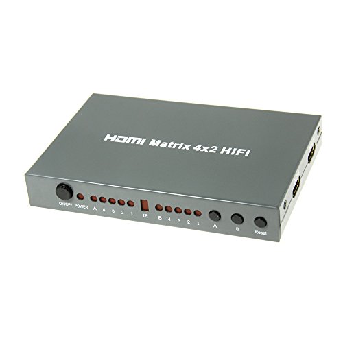 KanaaN HDMI Matrix 4×2 Splitter Switch Umschalter – 3D – FullHD 1080p + Fernbedienung + HDMI 1.3b (High Speed 4 zu 2 – Switch Umschalter Splitter Verteiler + SPDIF/ Toslink und 3,5mm Klinke Audio Ausgang, HD) - 2