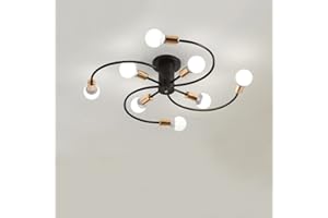 ZTWLEED Lampadario Industriali,Plafoniera Soffitto Vintage E27,Lampadari Sputnik 8 Luci Diametro 80CM,Lampadario Vintage per Camera da letto,Cucina,Corridoio (Lampadina non inclusa) Nero+Or