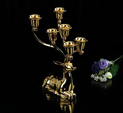 European Romantic Retro Candle Holder, Candlelight Dinner, Six Alloy Silver Plated Deer Head Candlestick,Deer Head Gold Six Candlesticks
