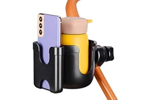 supregear Soporte Universal 2 en 1 para Taza y Teléfono, Rotación 360° Compatible con Taza de Padre, Botella de Agua, Cochecito, Andador y Bicicleta, Negro Sin Herramientas