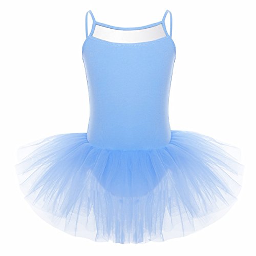 iiniim Robe de Princesse Danse Ballet Tutu Classique Bébé Enfant Fille Justaucorps Danse Gymnastique Patinage Robe Bretelle Performance Grande Taille 2-14 Ans Bleu Ciel 10-12 Ans