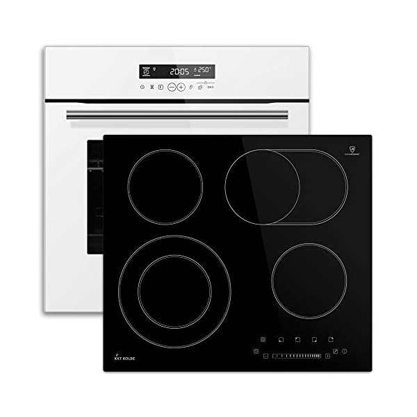 Autarkes Herdset: 60cm Einbau-Backofen EB8015W + 59cm Glaskeramik-Kochfeld KFS59RL (Heißluft, Grill-/Bratsystem, Teleskopauszüge, Selbstreinigung, Touch, Edelstahl, Weiß) SET8015KFSW - KKT KOLBE