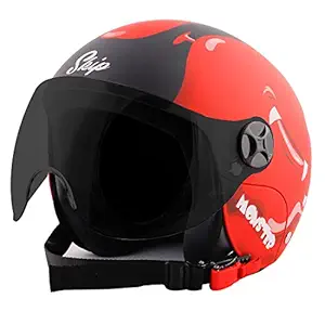 Steelbird Skip Toad Open Face ISI Certified Helmet for Kids (Matt Black Sports Red with Smoke Visor, Medium 580 MM)
