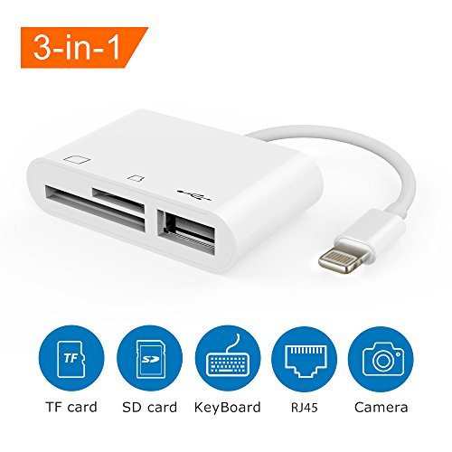 3 in 1 Lightning to USB Camera Connection Kit Memory Card SD/TF Card Reader, Trail Game Camera SD Card Reader, Lightning to USB 2.0 Female OTG Adapter Cable for iPhone and iPad (White)