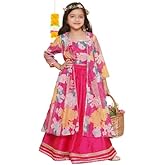 Bitiya by Bhama Girls Pink Floral Print Top & Shrug With Ready to wear Skirts