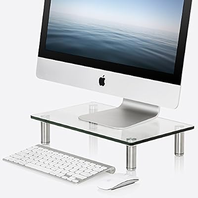 Fitueyes Support pour Réhausseur Ordinateur PC TV en Hauteur Réglable en Verre Trempé 38.5x24x7.6cm DT103801GC