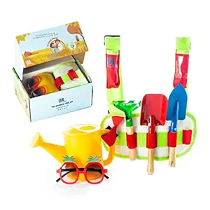YUL Kids Gardening Tool Set: Fun Garden Tools for Kids with Innovative Kids Tool Belt for Childrens Garden Tools Such as: Rake, Hoe, Shovel, Sunglasses and Watering Can. Ages 3 to 10