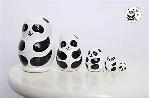 Peaux Set of 5 Wooden Russian Nesting Dolls, Panda Design