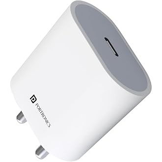 Portronics Adapto 20 Type C 20W Fast PD/Type C Adapter Charger with Fast Charging for iPhone 12/12 Pro/12 Mini/12 Pro Max/11/XS/XR/X/8/Plus, iPad Pro/