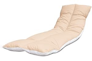 LANCASHIRE TEXTILES LIMITED MANUFACTURERS OF QUILTS, PILLOWS AND HOMEWARES Supreme Quality Sun Lounger Recliner Patio Garden Furniture Replacement Cushion Toppers Pads with Elasticated Straps - Made in UK (Sand, 1)