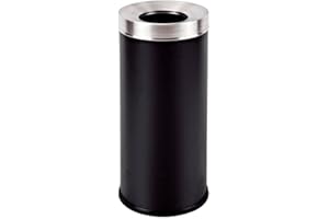 Danieli | Cubo de Basura Exterior de pie CES021 | Papelera de Metal Barnizado con Polvo Negro y Anillo Superior de Acero | Papelera para Oficina, Bar y el Hogar | Capacidad 12 litros | 25 x 61 cm
