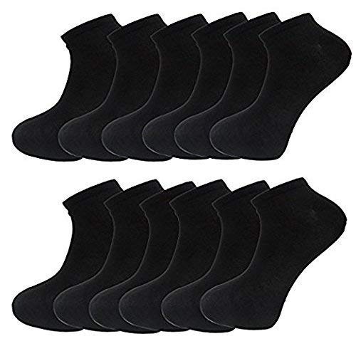 12 Pair Trainer Socks Black/White Ankle Foot size Men 6-11 Women 4-6 Sneakers Invisible Design