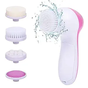 Holesalemart Face Massager for Facial 5 in 1 Compact Battery operated Face Massager machin ( Pink & White )