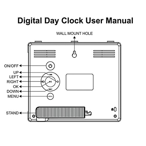 Digitaler Kalender Tag Uhr mit Nicht Abkürzungen Tag & Monat – Aufgerüstet – 8 Zoll XULI® Digital Kalender Wecker- (schwarz) - 6