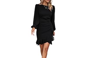 RPAEOY Vestido Mujer Elegante Manga Larga Vestido De Volante Dobladillo Bodycon Lápiz Vintage Midi Vestidos para Invitada Coctel Noche