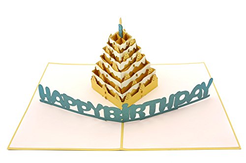 PopLife Cards Buon compleanno torta pop-up 3d biglietto di auguri per compleanni - bday sorpresa popup - pieghe piatte, perfetto per la spedizione - compleanno regalo pop-up card, giorno di nascita,