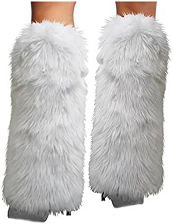 Warmer Women's Leopard Cozy Faux Fur Leg Warmer Boot Cuff Cover(White)