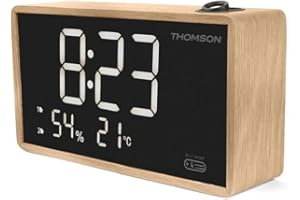 THOMSON Radio Réveil Projecteur Plafond, Double Alarme, Affichage Température et Humidité, Radio FM, Reveil Matin Numérique avec Port Chargeur USB-C - CP202T