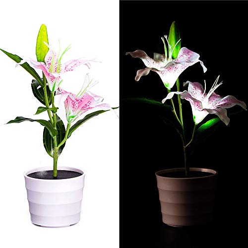 Preisvergleich Produktbild MMLsure MMLsure Solar Betriebene BeleuchtungLED Solar Blumen Lichterkette,Bodenleuchte,Solar Garten Topfpflanze Lichter mit 2 Lilienblumen Dekor Garten, Terrasse, Hinterhof (Rosa)