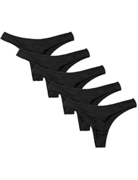 Closecret Frauen-reizvoll Schlüpfer-Baumwolle Tangas Packung von 5 G-Strings (Schwarz)