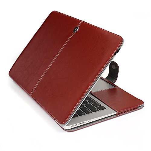 HASESS Premium Qualität Braun PU-Leder mit Microfiber Clip on Hülsen Filp Abdeckung Case für MacBook Air 13.3 A1369 A1466 + Klar TPU EU/UK Tastatur Abdeckung + Klar LCD-Schirm-Schutz - Braun