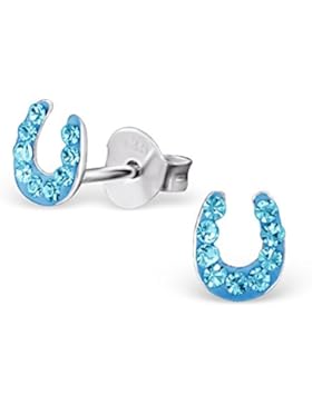GH1a♥ Kristall Hufeisen Ohrstecker 925 Echt Silber Ohrringe Glücksbringer