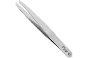 Ruxbury Professional Slanted Tweezer for Facial Hair Women & Men Stainless Steel Silver Color Precision Tweezers for Ingrown Hair Tweezers with Blister Packaging
