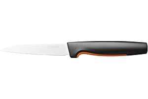 Fiskars Couteau d'Office, Functional Form, Longueur Totale : 23 cm, Acier Inoxydable Japonais/Plastique, 1057542, Noir / Orange