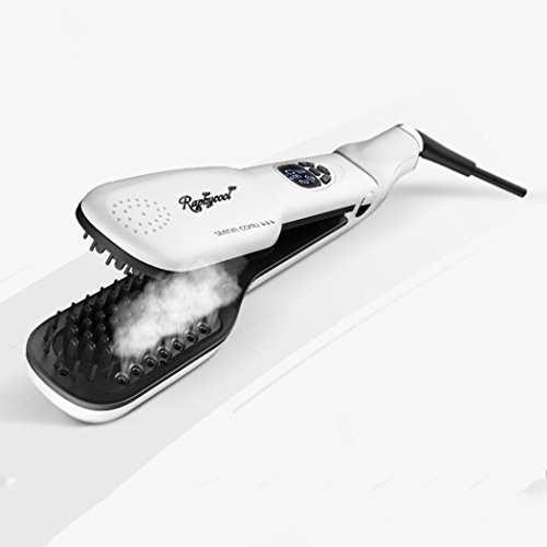 Ocathnon Hair Straightening Rotating Hair Brush Straightener Ceramic Steam Brush With Flat Iron LCD Display with Removable Water Reservoir-White
