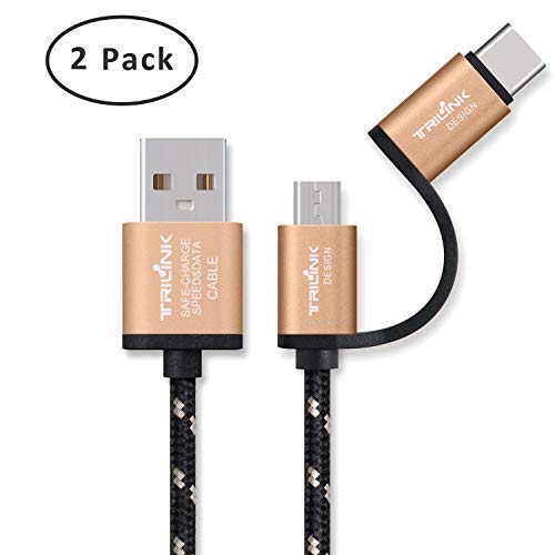 Câble Type C et Câble Micro USB ,TriLink Lot 2 Câble USB C 1M Charge Rapide Nylon Tressé Connecteur en Aluminium pour D'autre Appareil Avec Port Type C Et Micro USB (Or)