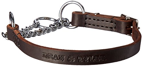 Dean-Tyler-Leather-Martingale-Adjustable-Chrome-Plated-Steel-Choke-Dog-Collar-24-by-34-Inch-Brown