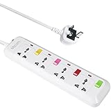 Extension Lead Power Strip Power Socket Mscien Individual Switched Overload Protection Universal Socket With Indicator Light UK Plug 2500W/10A 1.8 M 4 Gang