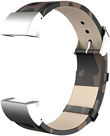 Watchband, Electric Accessory Fitness Activity Tracker Accessory Fashion Breathable Replacement Leather Watch Band Bracelet Strap Metal Connector for Fitbit Charge 2 (Camo)