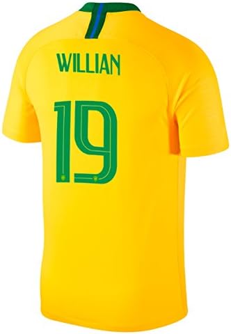 Brazil 2018 FIFA World Cup No.19 Willian Men's Home Replica Football Shirt Size S