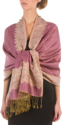 Sakkas a Doppio Strato di tessuto Patterned Confine Sentire Come Pashmina Scialle / Stole per le Donne-Mallow