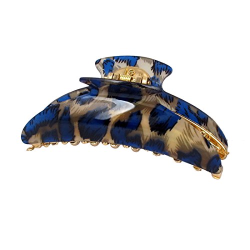 sourcingmap® Leopard Muster Kunststoff Haarspange Klemme Updo Haarklammer Gold Dunkelblau