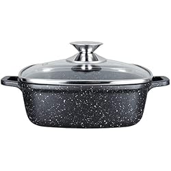 Kamberg - 0008100 - Faitout carré 20 x 20 cm - Fonte d'aluminium - Revêtement pierre - Couvercle en verre - Tous feux dont induction - Sans PFOA
