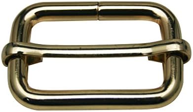 Tianbang Light Golden Rectangle Buckle with Slider Bar 1.3" X 0.75" Inside Dimensions Loop Ring Belt and Strap Keeper Pack of 6