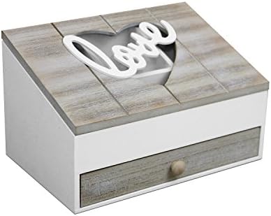 Love desk organizer 24 x 14.5 x 15.5 cm with drawer, white/natural wooden decorative box / jewellery storage box